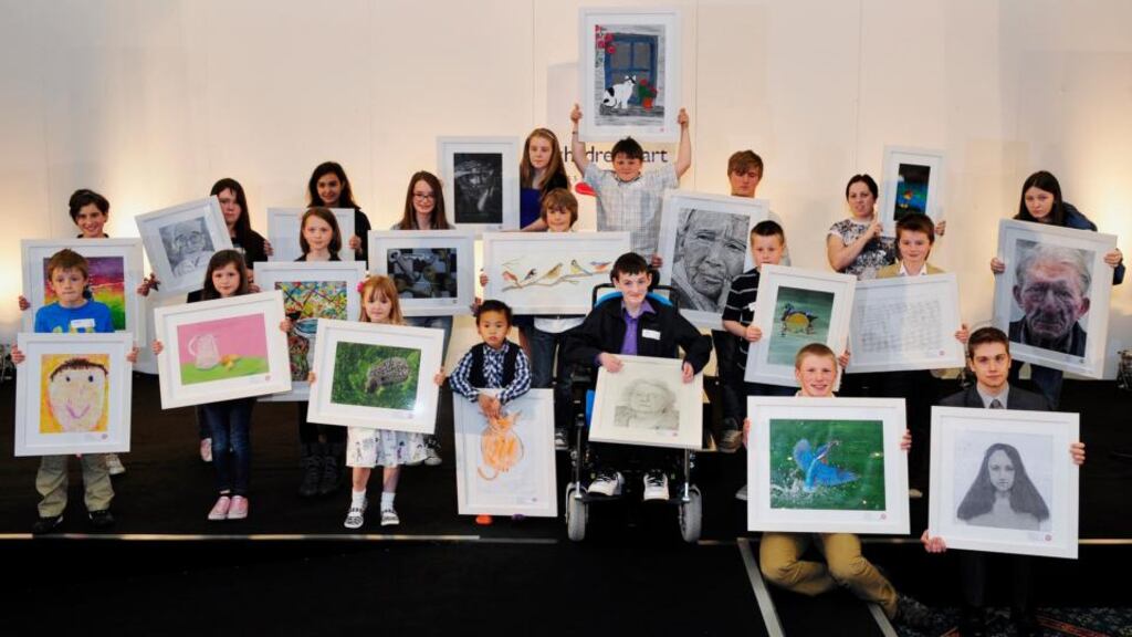 Winners in this year’s Texaco Children’s Art Competition pictured with their artwork at the awards ceremony was held in CityWest today. Photograph: Aidan Crawley/The Irish Times