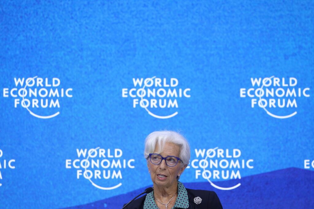 ECB president Christine Lagarde is being forced to change position on interest rates but appears to be trying not to lock herself in. Photograph: Hollie Adams/Bloomberg