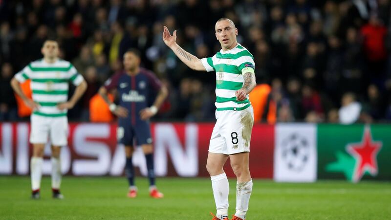 Scott Brown gestures after Celtic conceded a goal. Photo: Christian Hartmann/Reuters