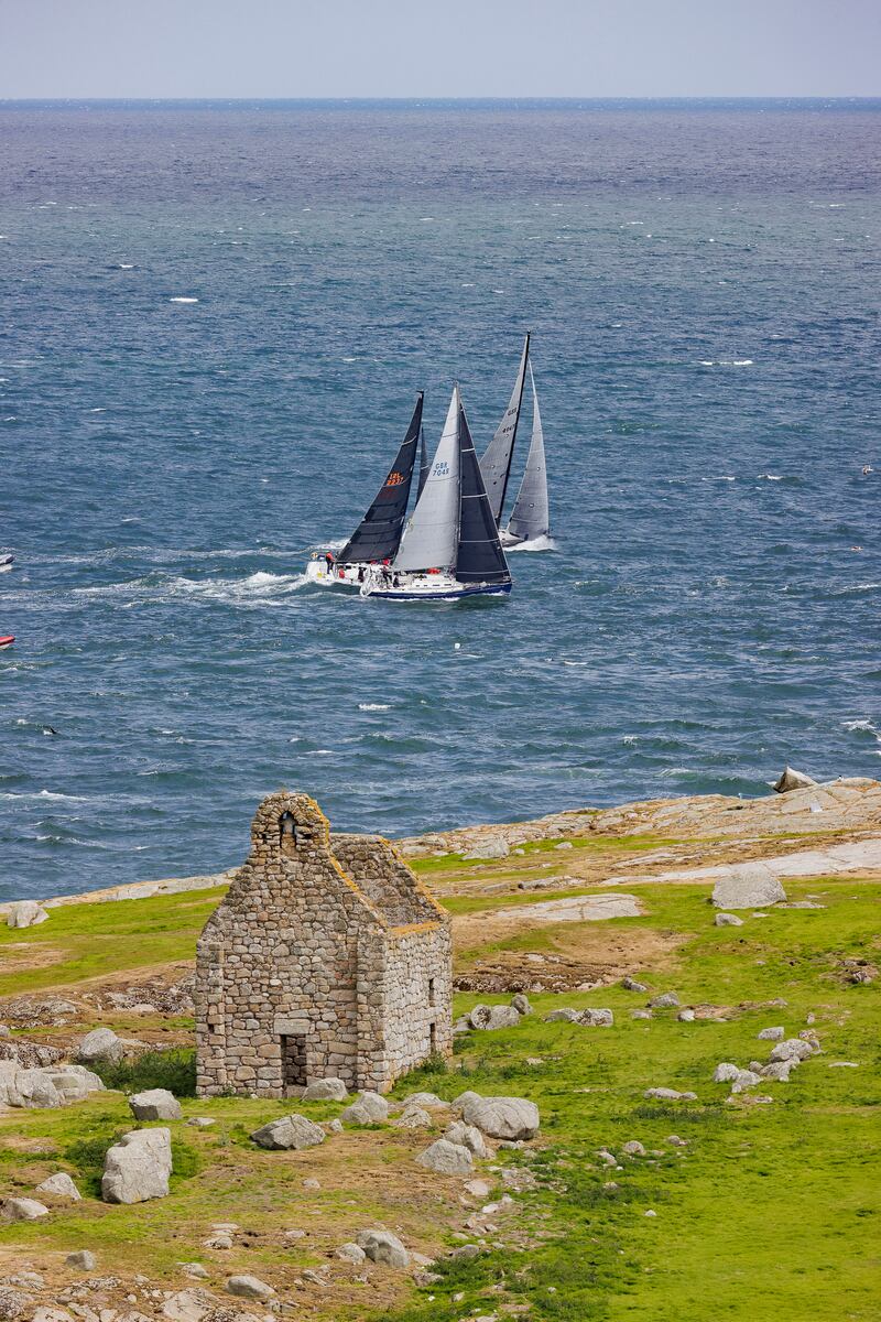 Offshore racing yachts passing Dalkey Island at the start of the Volvo Dún Laoghaire to Dingle Race. Photograph: David Branigan/Oceansport
