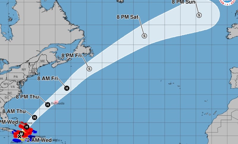 The predicted path of Hurricane Melissa which will significantly weaken as it makes its way across the Atlantic. Photograph: National Oceanic and Atmospheric Administration