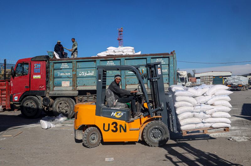 Humanitarian aid at the Kerem Shalom border crossing in February. Photograph: Said Khatib/AFP via Getty