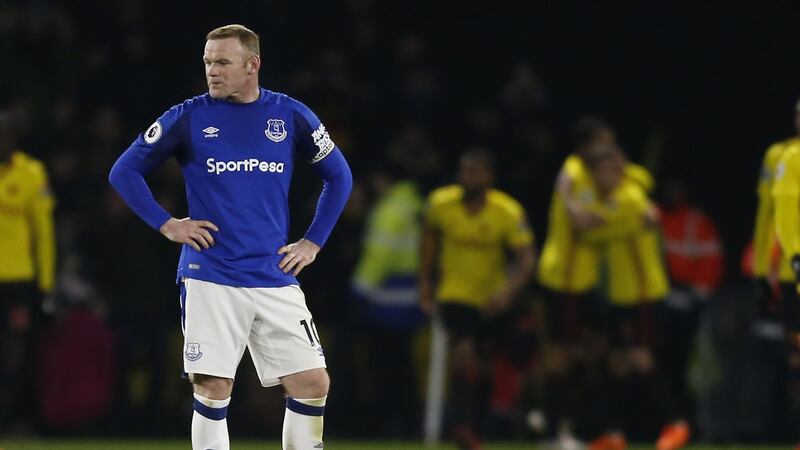 Wayne Rooney after Troy Deeney scores Watford’s winner at Vicarage Road. Photograph: Ian Kington/AFP
