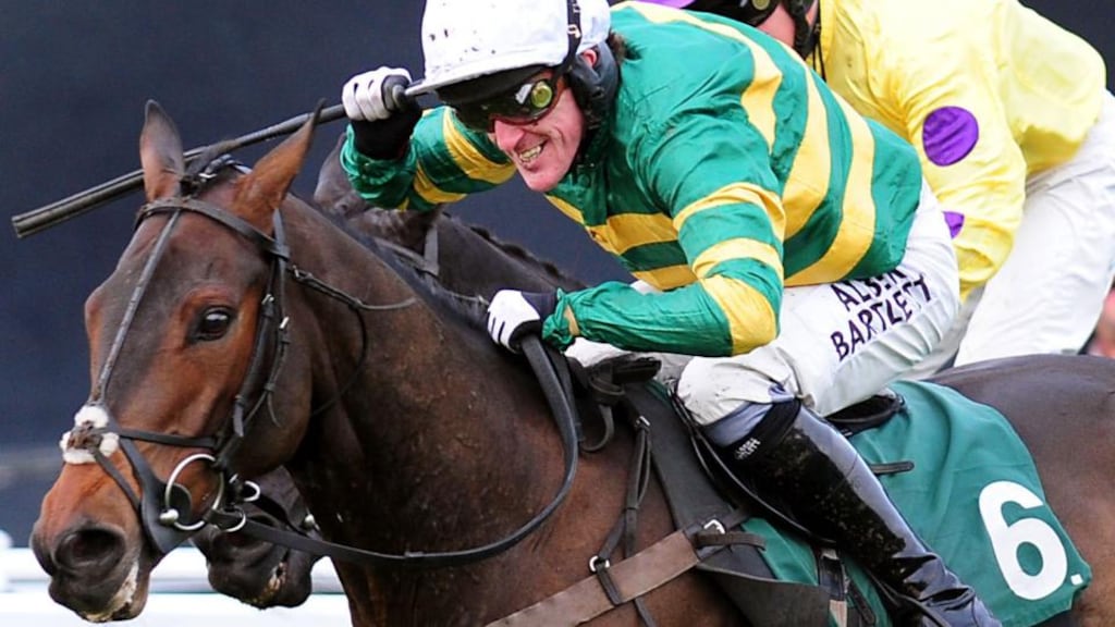 Tony McCoy riding Mountain Tunes to victory in  the Weatherbys Novices’ Hurdle Race at Towcester Racecourse, Northamptonshire. Photograh: Rui Vieira/PA Wire