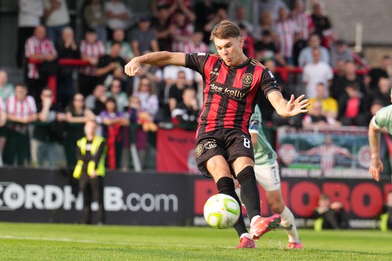 Bohemians’ Dayle Rooney scores a penalty. Photograph: James Lawlor/Inpho