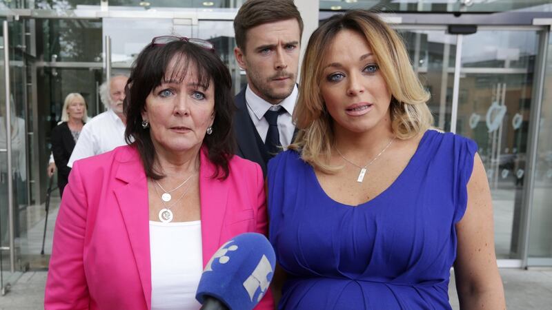 Eugene Maher’s widow, Marie, son Stephen and daughter Lisa speak to the media as they leave the Dublin Circuit Criminal Court in Dublin. Christopher Coleman was jailed for two and a half years for dangerous causing the death of Eugene Maher on Clontarf Road at the junction with Howth Road in Dublin in June 2015. Photograph: Collins Courts