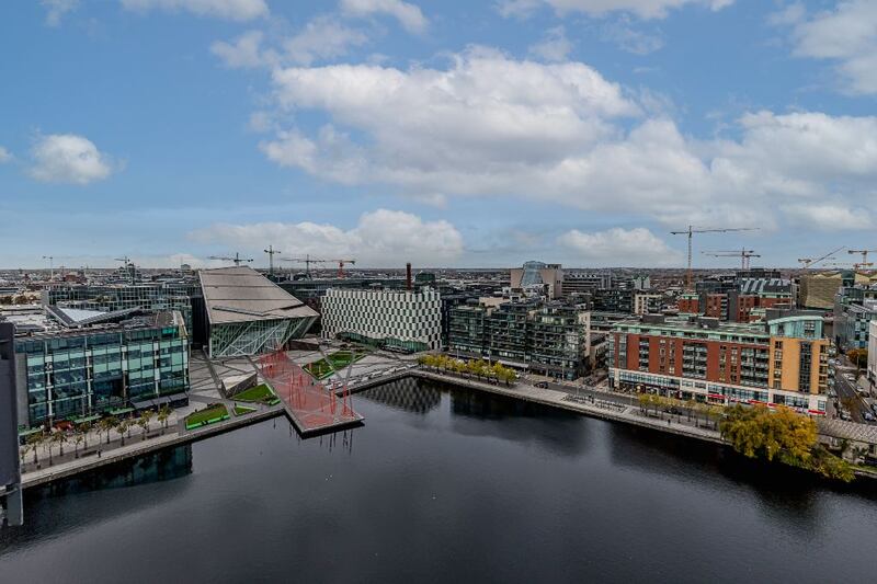 The view from the penthouse over the Dublin Docklands.