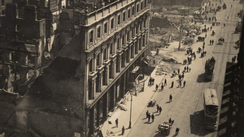 The O’Connell Street area during 1916 Rising. Credit: The Board of Trinity College Dublin