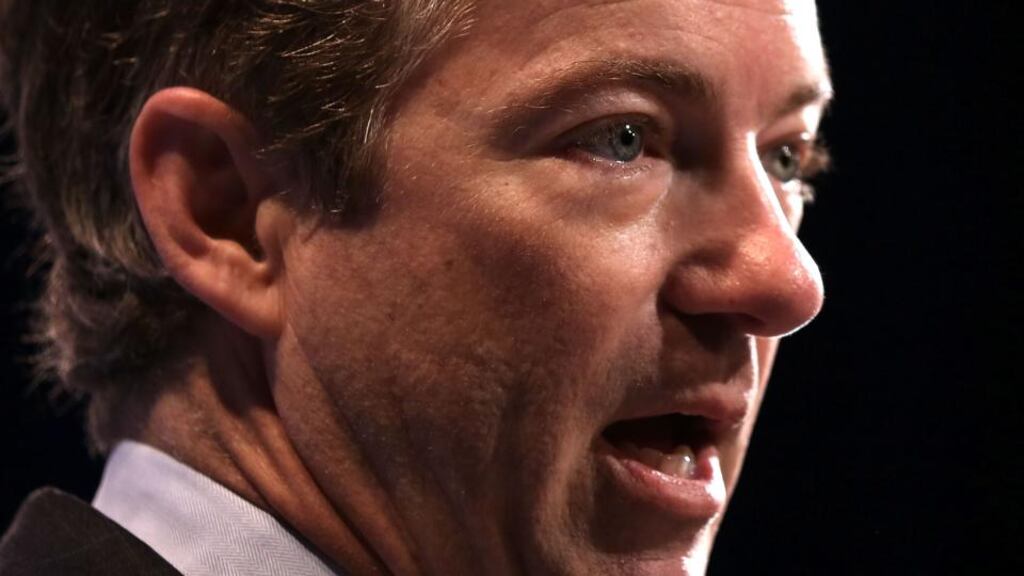 Rand Paul addressing a breakfast meeting of the Hispanic Chamber of Commerce yesterday where he announced his endorsement for a pathway for illegal immigrants to become American citizens. Photograph: Alex Wong/Getty Images
