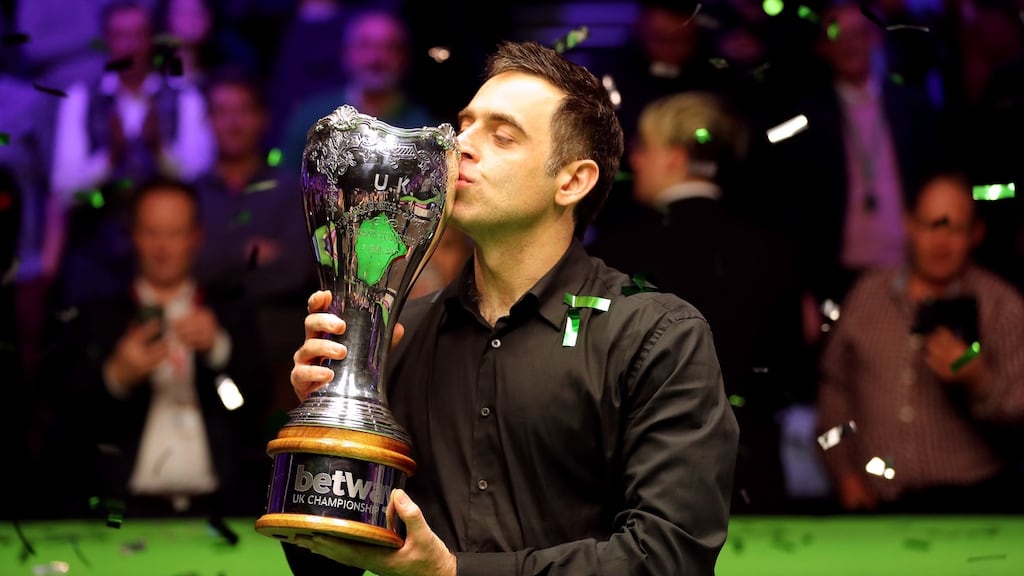 Ronnie O’Sullivan beat Mark Allen 10-6 to secure his seventh UK Championship. Photograph: Richard Sellers/PA