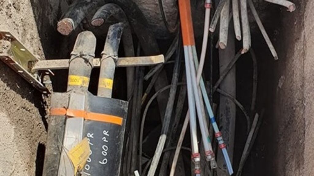 Fibre and copper cables cut outside Ashtree Stores in Ballinasloe, Co Galway. Photograph: Kevin Keane/Facebook