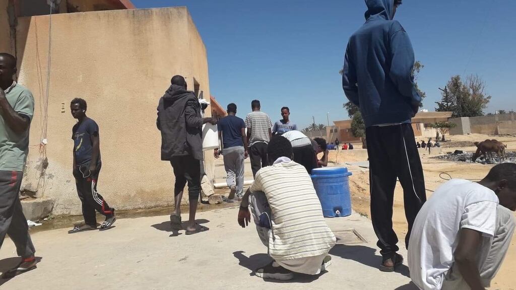 Refugees and migrants at Zawiya detention centre, in the northwest of Libya, in early 2019.