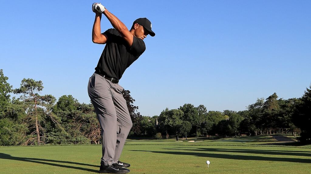 Tiger Woods practices on the course ahead of the Memorial Tournament at Muirfield Village. Photograph: Getty Images