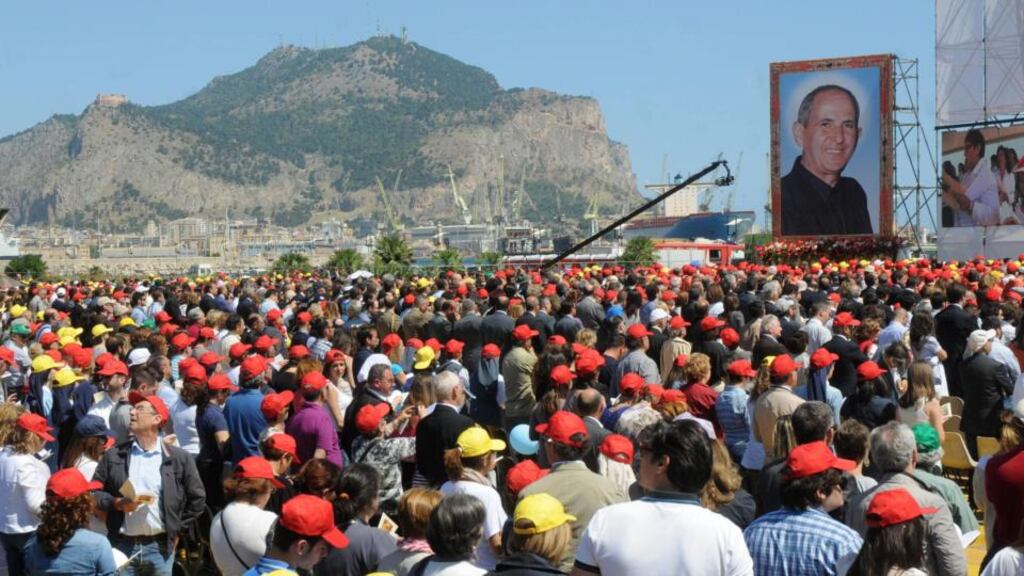 The beatification ceremony in Palermo on Saturday for Fr Giuseppe Puglisi, which was welcomed yesterday by Pope Francis after the Angelus in St Peter’s Square. Photograph: Alessandro Fucarini/AP Photo