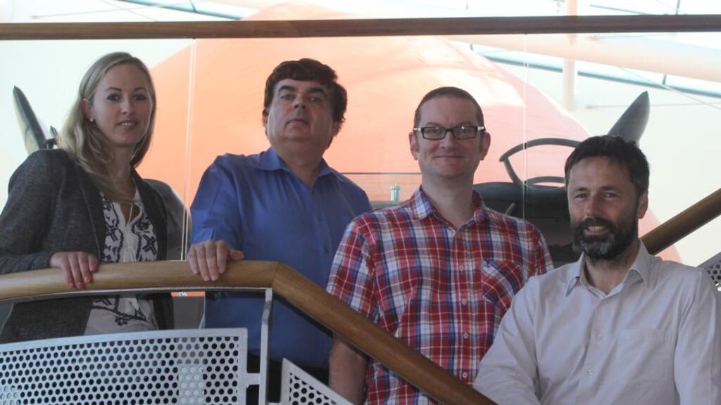 RowCatcher CEO Cormac Keogh (right) with Cristina Balauca( marketing and social media manager), David Collins (lead developer, mobile), and Keith Kelly (lead developer, web)