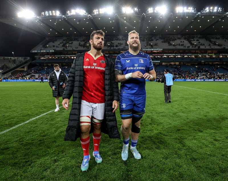 Leinster’s RG Snyman with Munster's Jean Kleyn after the game. Photograph: Dan Sheridan/Inpho