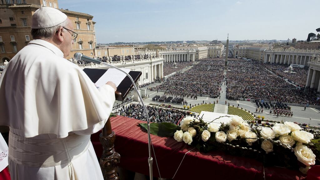 Pope Francis delivers the Urbi et Orbi benediction at the Vatican. Photograph: Reuters/Osservatore Romano