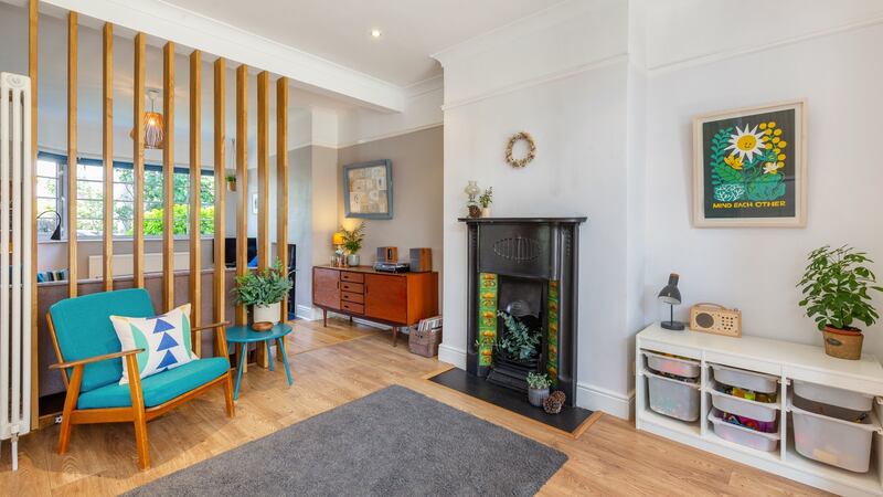 Kitchen/breakfast room looking through divider to living room