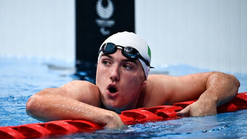 Barry McClements after finishing fourth in the men’s S9 100m backstroke heats. Photograph: David Fitzgerald/Sportsfile
