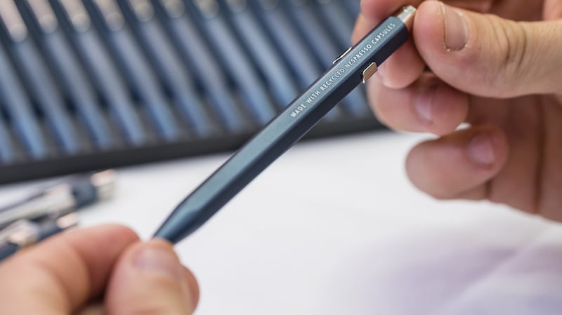 The sleek and stylish ballpoint pens made by the Swiss company, Caran d’Ache, using recycled Nespresso capsules.