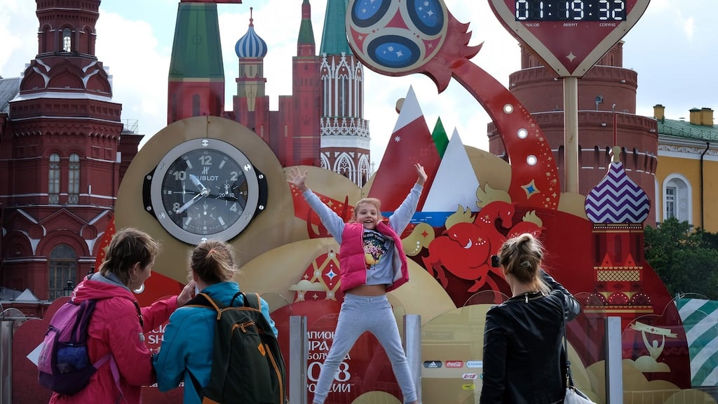 A countdown clock to the 2018 World Cup in Moscow, Russia. Photograph: Getty Images