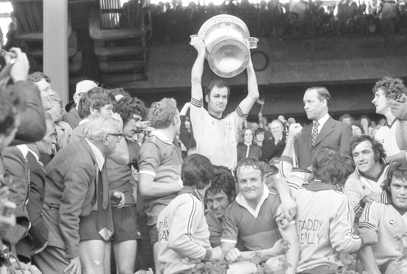 Captain Tony Hanahoe holds aloft the Sam Maguire cup after Dublin defeated Kerry in the 1976 All-Ireland final. Photograph: Independent News And Media/Getty Images)