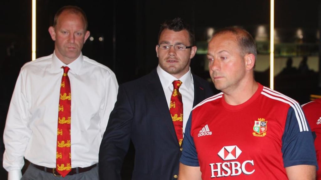 A suited Cian Healy arrives for the hearing into allegations of biting at the Hilton Hotel in Brisbane, Australia, this morning. Photograph: Chris Hyde/Getty Images