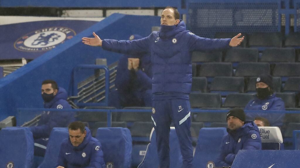 Chelsea manager Thomas Tuchel on the touchline during the Premier League match against Wolves at Stamford Bridge. Photo: Frank Augstein/PA Wire