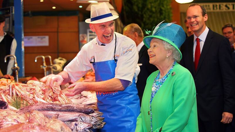 Queen Elizabeth II meets fishmonger Pat O’Connell at the English Market on May 20th, 2011, in Cork. Photograph: Getty Images