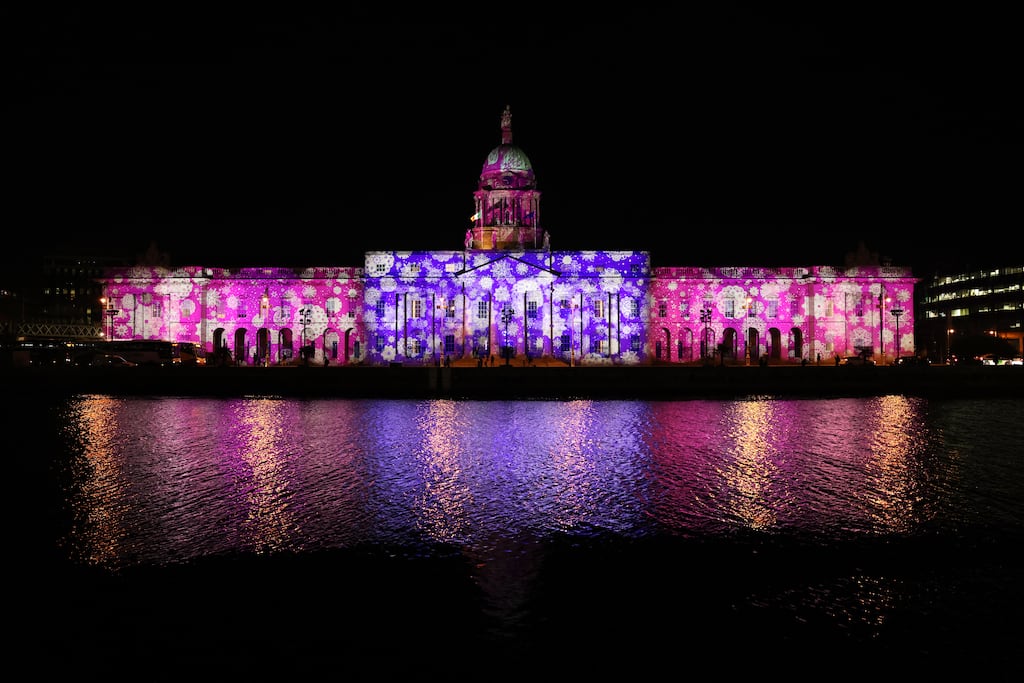 The Custom House displaying the Dublin Winter Lights. Photograph: Dara Mac Dónaill