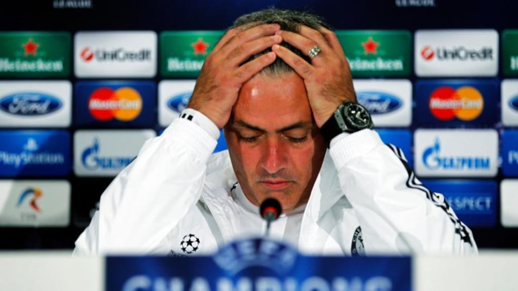 Chelsea’s manager Jose Mourinho during a press conference in Bucharest on Monday. Photograph: Bogdan Cristel/Reuters