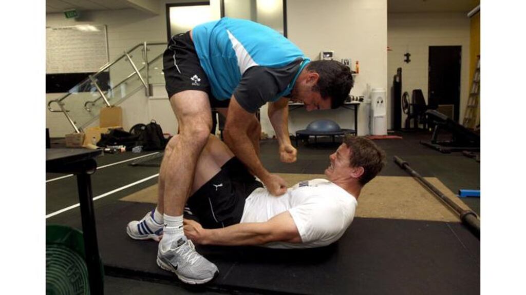 Ireland fullback Rob Kearney puts captain Brian O'Driscoll to the test ahead of Saturday's World Cup quarter-final against Wales in Wellington. - (Photograph: Dan Sheridan/Inpho)