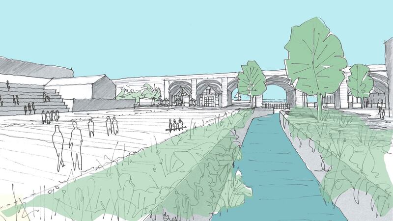 A revamped Mill Pond public park would be built around the river.