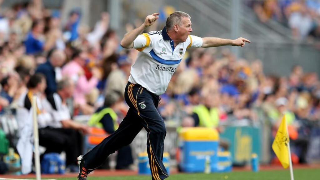 Tipperary manager Eamon O’Shea attempts to get his message across. Photograph: James Crombie/Inpho