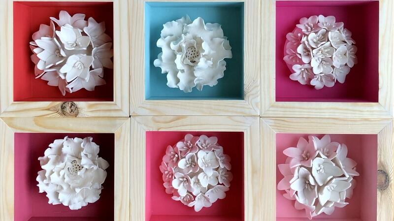 Boxed Floral Bouquets by Eleanor Swan. €75 each at Gallery Zozimus.