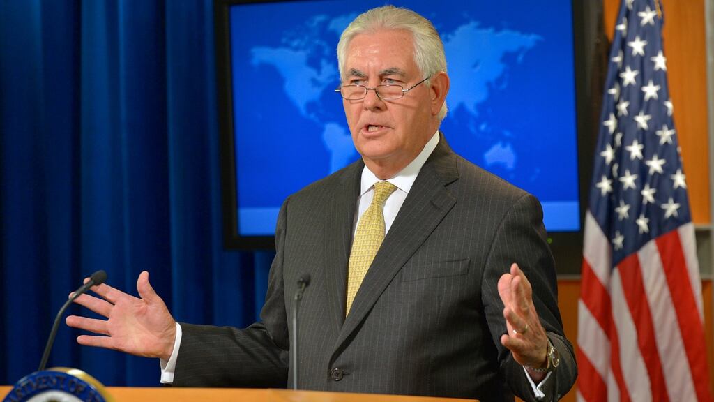 US Secretary of State Rex Tillerson addresses reporters to give an update on the administration’s foreign policy, saying that the US government is not seeking a regime change in North Korea neither an accelerated reunification of the Korean peninsula. Photograph: US Department of State