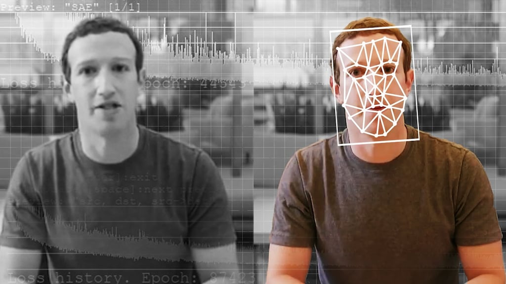 A comparison of an original and deepfake video of Facebook CEO Mark Zuckerberg. Photograph: Elyse Samuels/The Washington Post via Getty Images