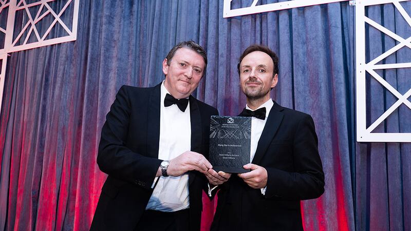 Graham Harding, sales director, Noyeks Newmans presents the rising star in architecture to David Williams, David Williams Architect