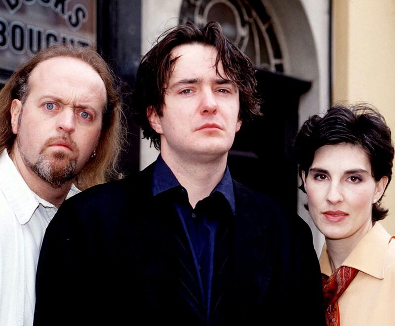 Bill Bailey as Manny, Dylan Moran as Bernard Black and Tamsin Grieg as Fran