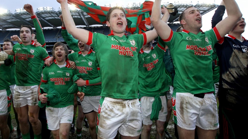 St Brigid’s celebrate after their All-Ireland club victory. The club’s success has underpinned Roscommon’s recent strength at minor and U-21 level . Photograph: Ryan Byrne/Inpho