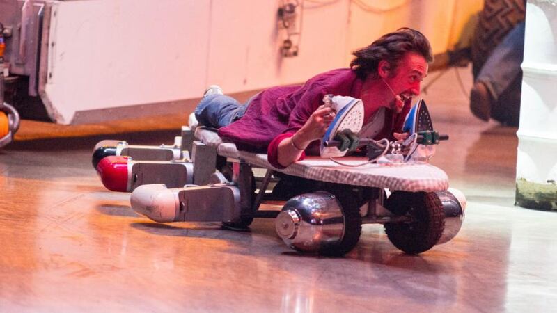 ‘A section involved racing electric cars made out of kitchen appliances. Hammond had an ironing board on castors, while May appeared to be driving an out-of-control tumble drier. Clarkson was at the wheel of a dragster constructed from a freezer, a microwave oven and several food blenders, powered by a 53 metre plug-in flex.’