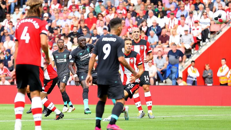 Sadio Mane scores for Liverpool during the Premier League match against Southampton FC and Liverpool FC at St Mary’s. Photograph: Warren Little/Getty Images