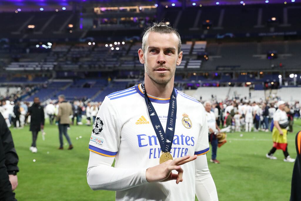 Gareth Bale of Real Madrid reacts following their side's victory in the Champions League. Photograph: Catherine Ivill/Getty