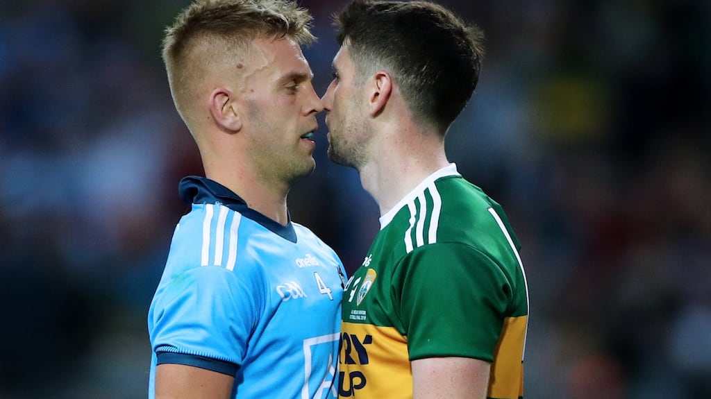 Dublin and Kerry will meet in the opening night of the Allianz Football League at Croke Park on Saturday January 25th. Our photo shows Jonny Cooper and Paul Geaney squaring up at Croke Park during the All-Ireland final replay in September. Photograph: James Crombie/Inpho