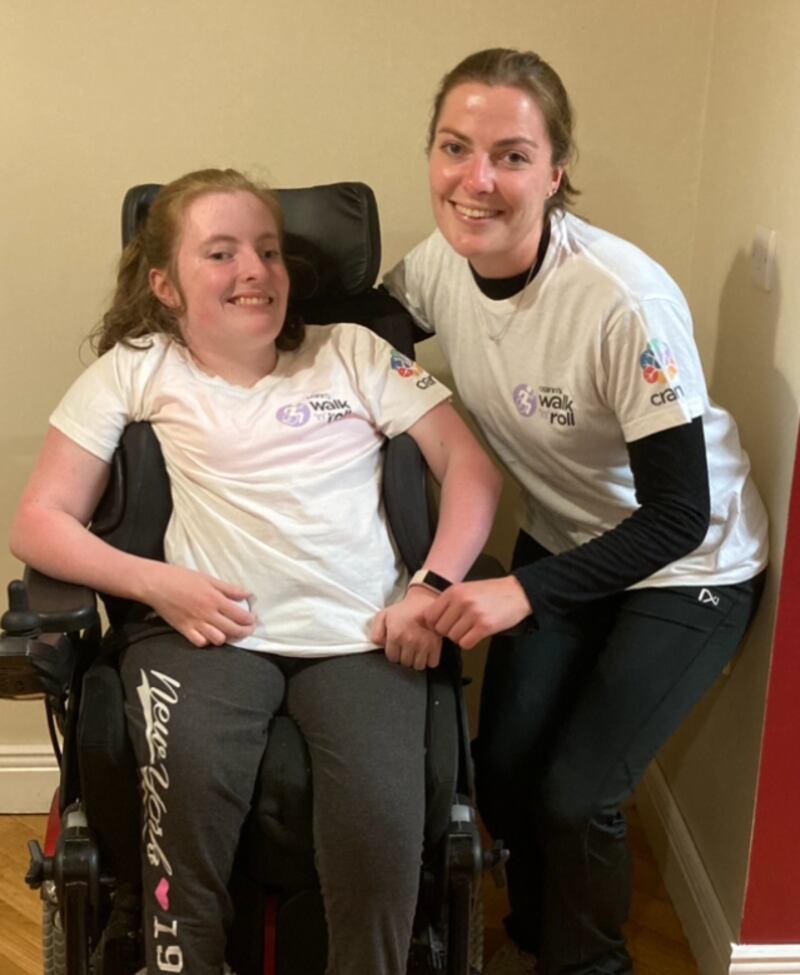 Hannah O'Sullivan with her first cousin Marie Gilmartin, who ran London Marathon and raised €5,000 for Crann Centre. Hannah has also raised €2,000 for Crann Centre.