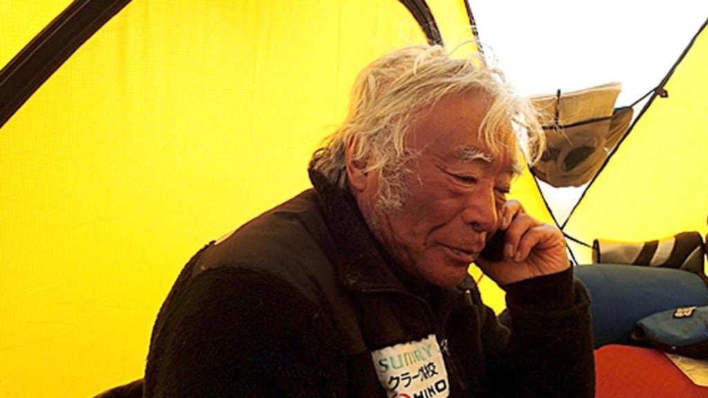 Yuichiro Miura: rests in a camp at 8,000m (26,247ft) during his attempt to scale Mount Everest. Photograph: Miura Dolphins/AP