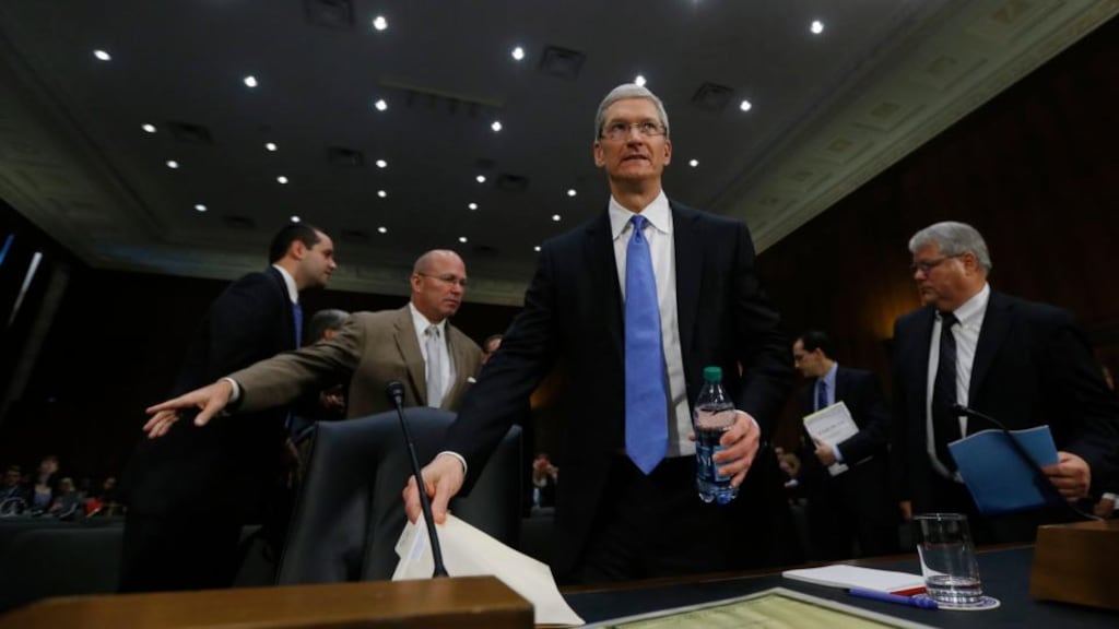 Apple chief executive Tim Cook arrives to testify at a Senate subcommittee hearing on offshore profit shifting on Capitol Hill in Washington yesterday. Photograph: Jason Reed/Reuters