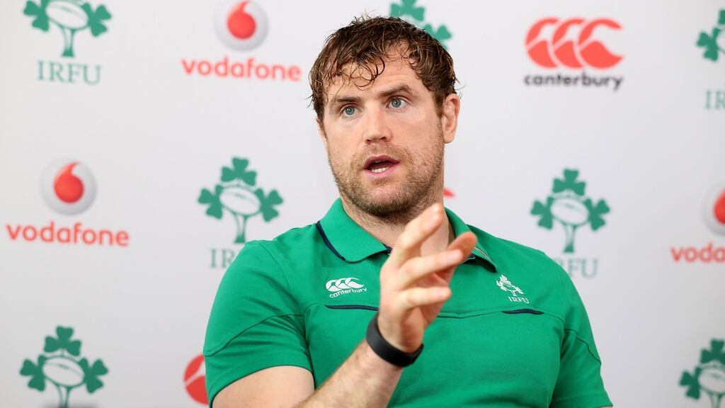 Jamie Heaslip at a press conference in Carton House. Photograph: Dan Sheridan/Inpho