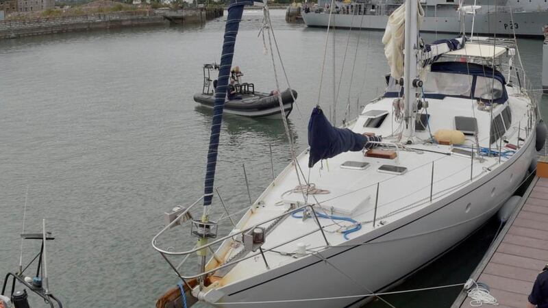 The yacht Makayabella which was intercepted by the Irish Naval Service about 250 miles off the southwest coast of Ireland on September 23rd. Photograph: PA