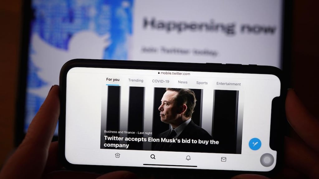 The Twitter social media app as the company accepted billionaire Elon Musk’s bid to buy it. Photograph:: Yui Mok/PA Wire